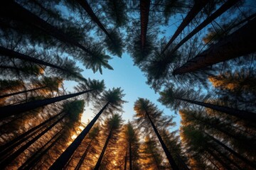 Obraz premium Towering pine forest reaching towards the heavens