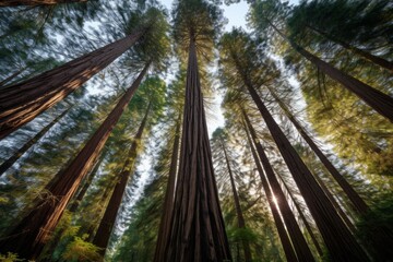 Towering redwood forest with trees reaching towards the sky