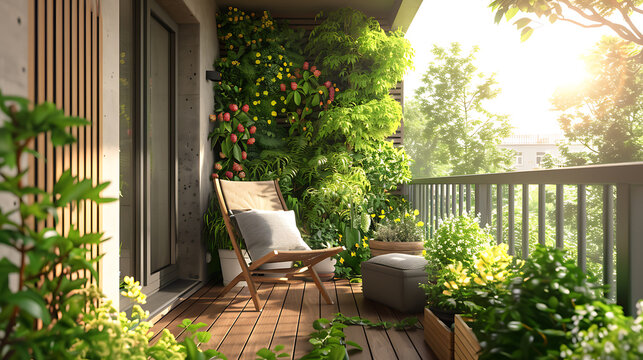 Balcony with chair and plants on terrace