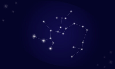 Constellation Sagittarius. On a blue background, the constellation Sagittarius with shining stars.