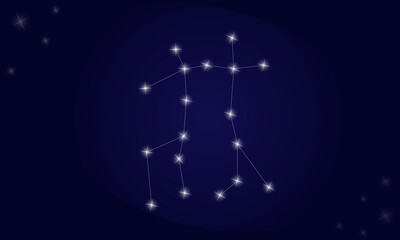 Gemini constellation. On a blue background, the constellation Gemini with shining stars. Vector illustration EPS10.