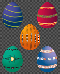 Multi-colored Easter eggs. Patterns are drawn on the eggs. Vector illustration EPS10.