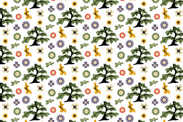 seamless pattern with flowers and tree