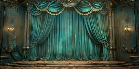turquoise curtain stage with frames,