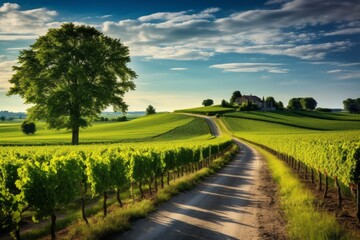 Fototapeta na wymiar A road through a picturesque vineyard in rural