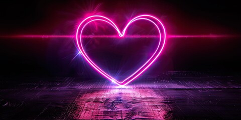 violet pink neon light drawing. modern conceptual heart doodle isolated on black background.