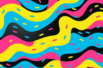 Colorful Abstract Wavy Pattern with Sprinkles and Black Lines