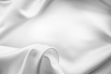 Rippled white silk fabric background. Copy space - 763416730