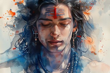 Watercolor illustration of lord shiva