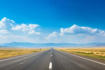 Fototapeta premium An open road stretching to the horizon under a blue sky