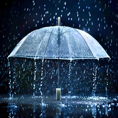 Transparent Umbrella under Rain against Water Drops