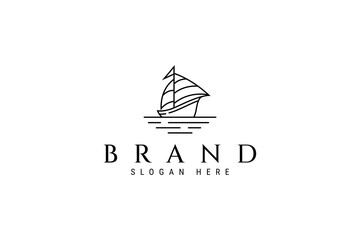 sailing ship logo on the ocean in line art design style