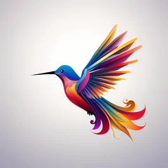Papier Peint photo Colibri A sleek and modern flat illustration of a hummingbird in a rainbow of vibrant colors, creating a visually stunning logo.