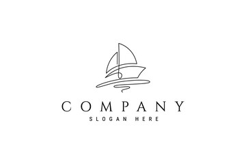 sailing ship logo in continuous line abstract design style