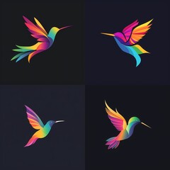 A sleek and modern flat illustration of a hummingbird in a rainbow of vibrant colors, creating a visually stunning logo.