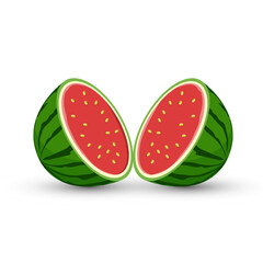 Half of watermelon fruit cartoon vector illustration. Watermelon fruit on white background