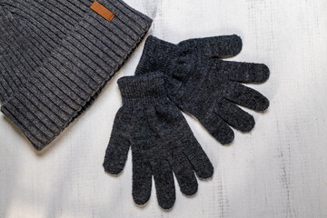 Wool gloves and gray cap