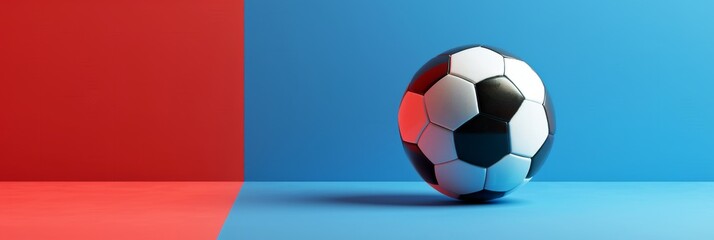 Soccer Football Minimalism Illustration Background in the Colors Blue, White and Red created with Generative AI Technology - obrazy, fototapety, plakaty