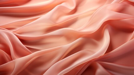 Fototapeta premium Soft silk fabric in a peach fuzz color as a background. Top view.