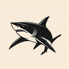 A sharp and detailed minimalistic illustration of a black shark's head, perfect for a flat logo representing marine wildlife.