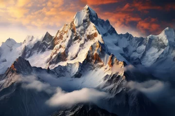 Fotobehang Aerial shot of a majestic mountain range captured by drone technology © KerXing