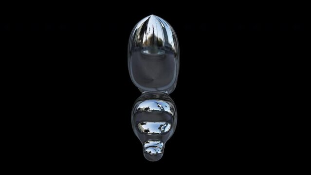 Rotating 3d retro shiny chrome metallic silver abstract inflated balloon butterfly shape. Y2k shape, rave, retro, 90’s, 80’s style isolated on black background with alpha matte.