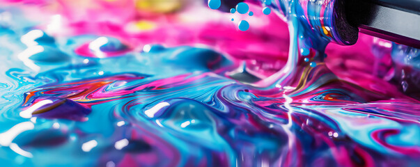 Close-up of colorful inks in water creating a psychedelic and fluid abstract pattern, symbolizing...