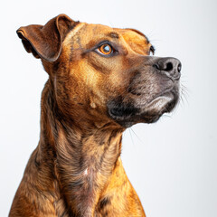 Obraz premium A brown dog with a black nose and brown eyes is looking at the camera