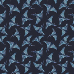 Sea stingray, seamless pattern, watercolor illustration