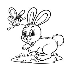 	
Vector coloring book on rabbit is chasing the butterfly