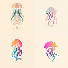 A beautiful and minimalist vector logo of a serene jellyfish, featuring an array of soft colors in a graceful design.