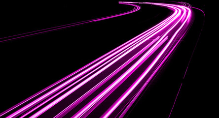 violet car lights at night. long exposure