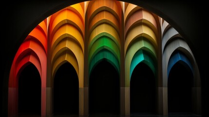Rainbow Colored Arch in Dark Room