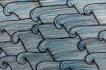 Stylized wavy doodle of water assyrian ancient pattern. The dabbing technique near the edges gives a soft focus effect due to the altered surface roughness of the paper. - 763422788