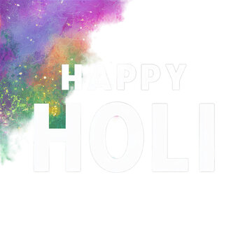 Happy Holi in colorful text on a transparent background