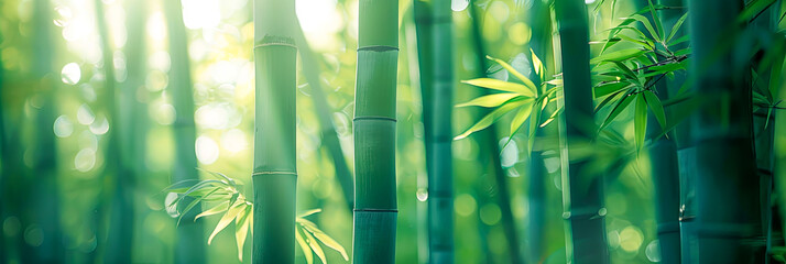Bambus Wald, grüne Landschaf voller Bäume und grünen Pflanzen 