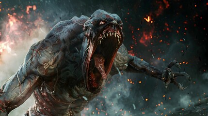 Chilling Terror Unleashed: A Monster's Blood-Curdling Scream of Fury and Dread