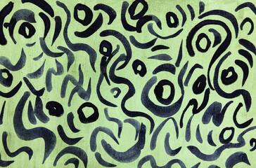 Abstract pattern on green background. The dabbing technique near the edges gives a soft focus effect due to the altered surface roughness of the paper. - 763423585