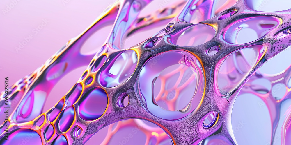 Fototapete abstract multicolored organic structure on a purple background. 3d rendering.