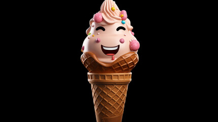 A  clipart of a smiling ice cream cone with various flavors, great for dessert-themed visuals.