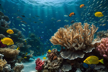 Underwater coral reefs with colorful fishes