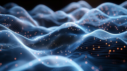 Wave points fractal grid. Futuristic science infographic. Sound visualization. - obrazy, fototapety, plakaty