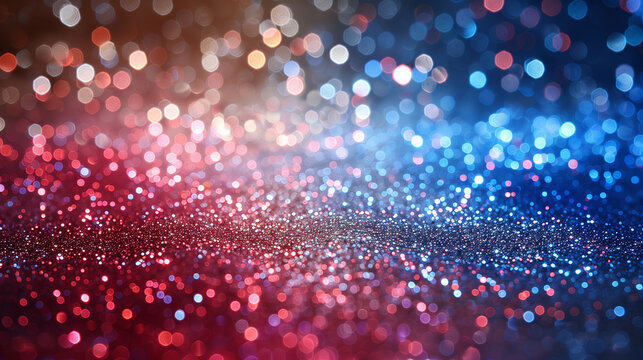 Abstract patriotic red white and blue glitter sparkle background.