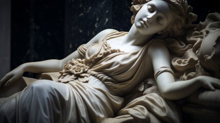 Reclining goddess in marble posture of timeless beauty and tranquility - obrazy, fototapety, plakaty