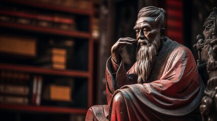 Classical scholar statue contemplative with scroll intricately adorned
