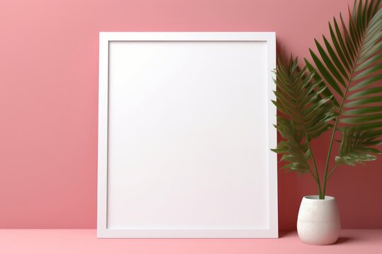 Plant in a white vase against a vibrant pink wall