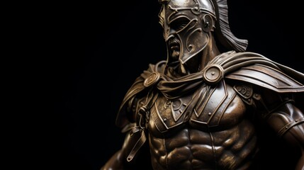 Sculpture portrays warrior in battle heat fierce detailed in armor - obrazy, fototapety, plakaty