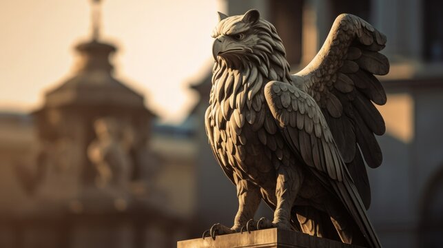 Guardian gryphon statue perched intricate feathers vigilant gaze