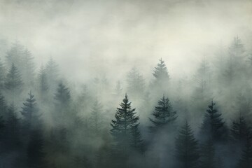 Tranquil and serene  background featuring a misty forest scene