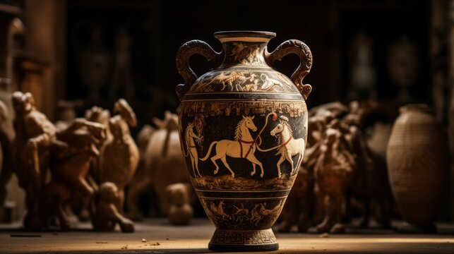 Ancient amphora features Chimera Pegasus showcasing myth in detail